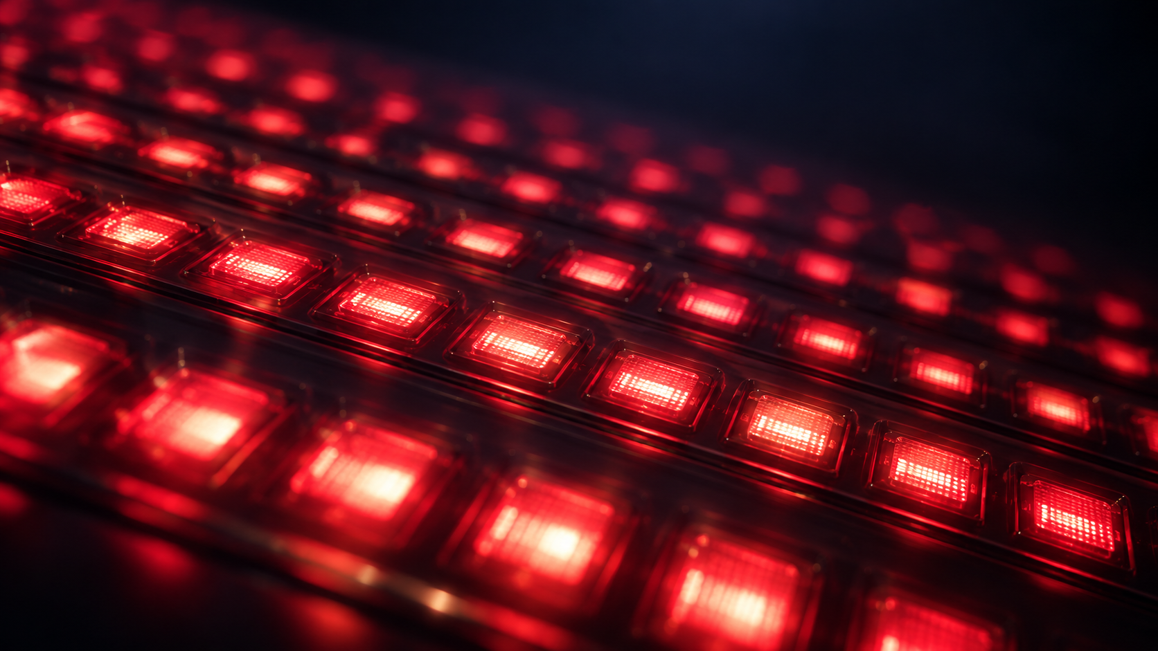 Close-up of the IsoWave red-light LED array glowing beneath smoked glass